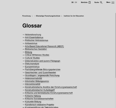 Glossar des ehem. IAE, Institutes for Art Education, der ZHdK
