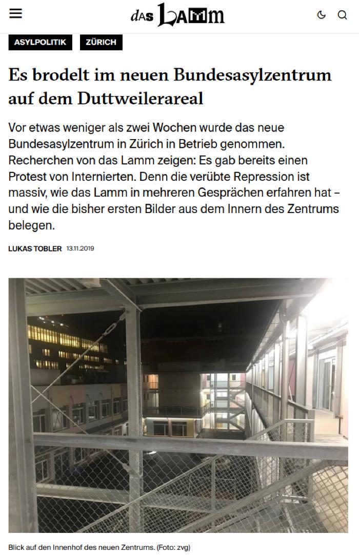 Es brodelt im neuen Bundesasylzentrum auf dem Duttweilerareal